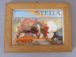 Stella Genf - Vintage Automobil-Karte im Holzrahmen