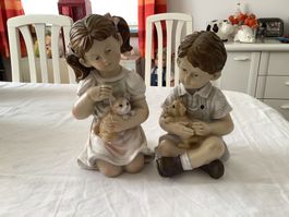 TEWA Figuren Junge und Mädchen mit Tier, Top Zustand!
