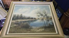 Ölgemälde A. Brigola Landschaft See mit Rahmen gebraucht