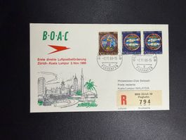 BOAC Erstflugbrief Zürich-Kuala Lumpur 1968