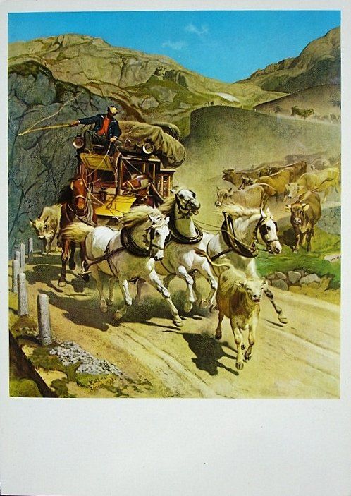 Cartoline postali: GOTTHARDPOST Postkutsche - Kunstpostkarte Rudolf Koller – Usato da Jona venduto da philajona