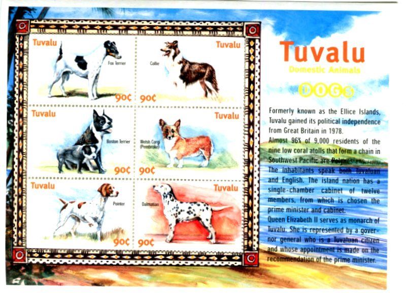 Tutti i francobolli: Block "Dalmatiner, Foxterrier, Corgi, Pointer". Tuvalu – Nuovo e nell'imballaggio originale da Basel venduto da Butsch5