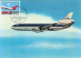 KLM Douglas DC 10, Maximumkarte mit BM und Stempel Flughafen