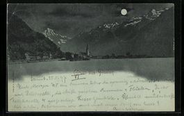 Mondschein-AK Flüelen, Panorama, 1897