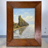 EDMOND peinture à l'huile sur panneau en bois "Lac Léman"