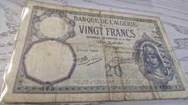 Banknote 20 Francs Algerie 1942 guter Zustand