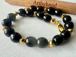 Schwarzer Achat trifft Gold – Unikat Armband handgefertigt