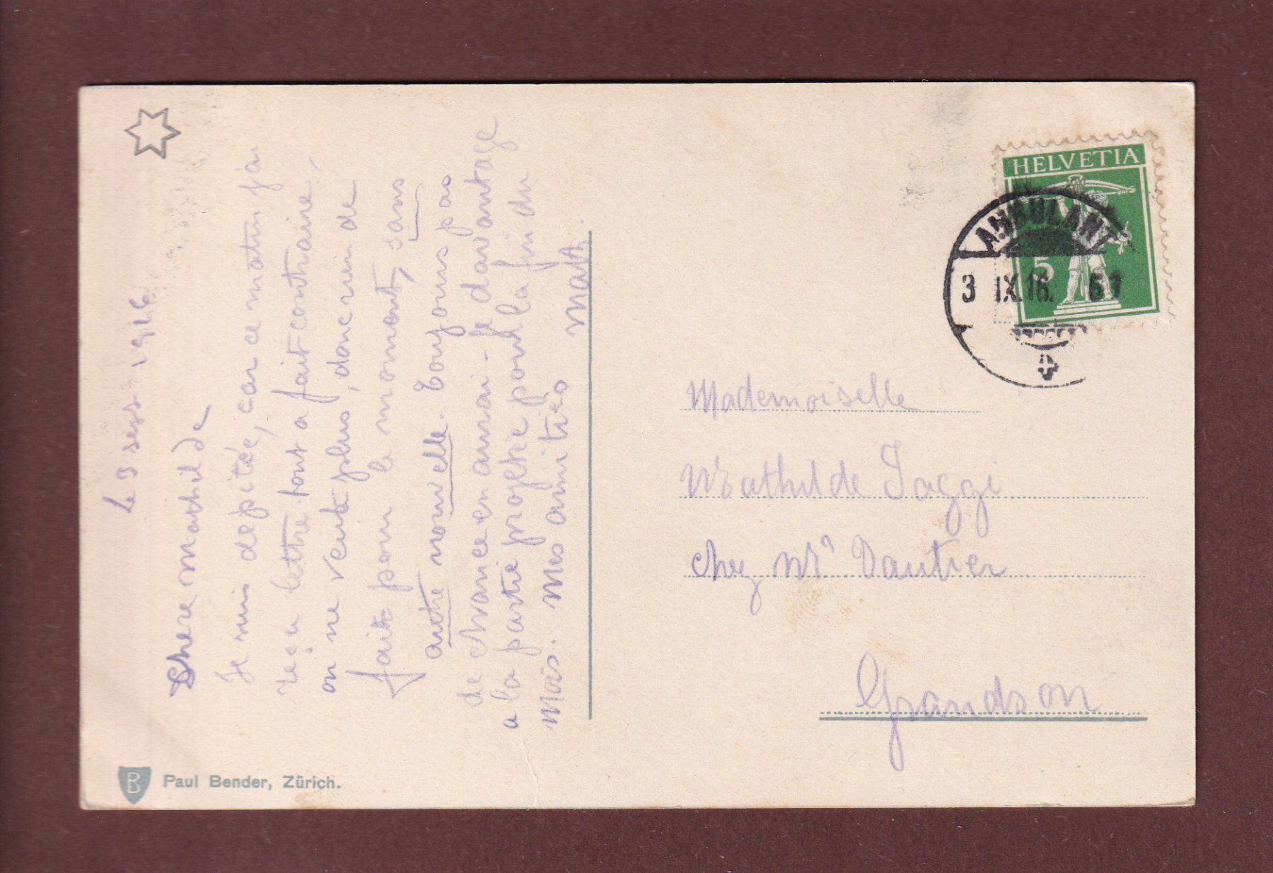 Cartoline postali: GANDRIA - 1916 – Usato da Pully venduto da nicecards 1