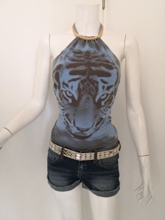 🤩MANGO TOP HELLBLAU MIT TIGER-DRUCK BRAUN