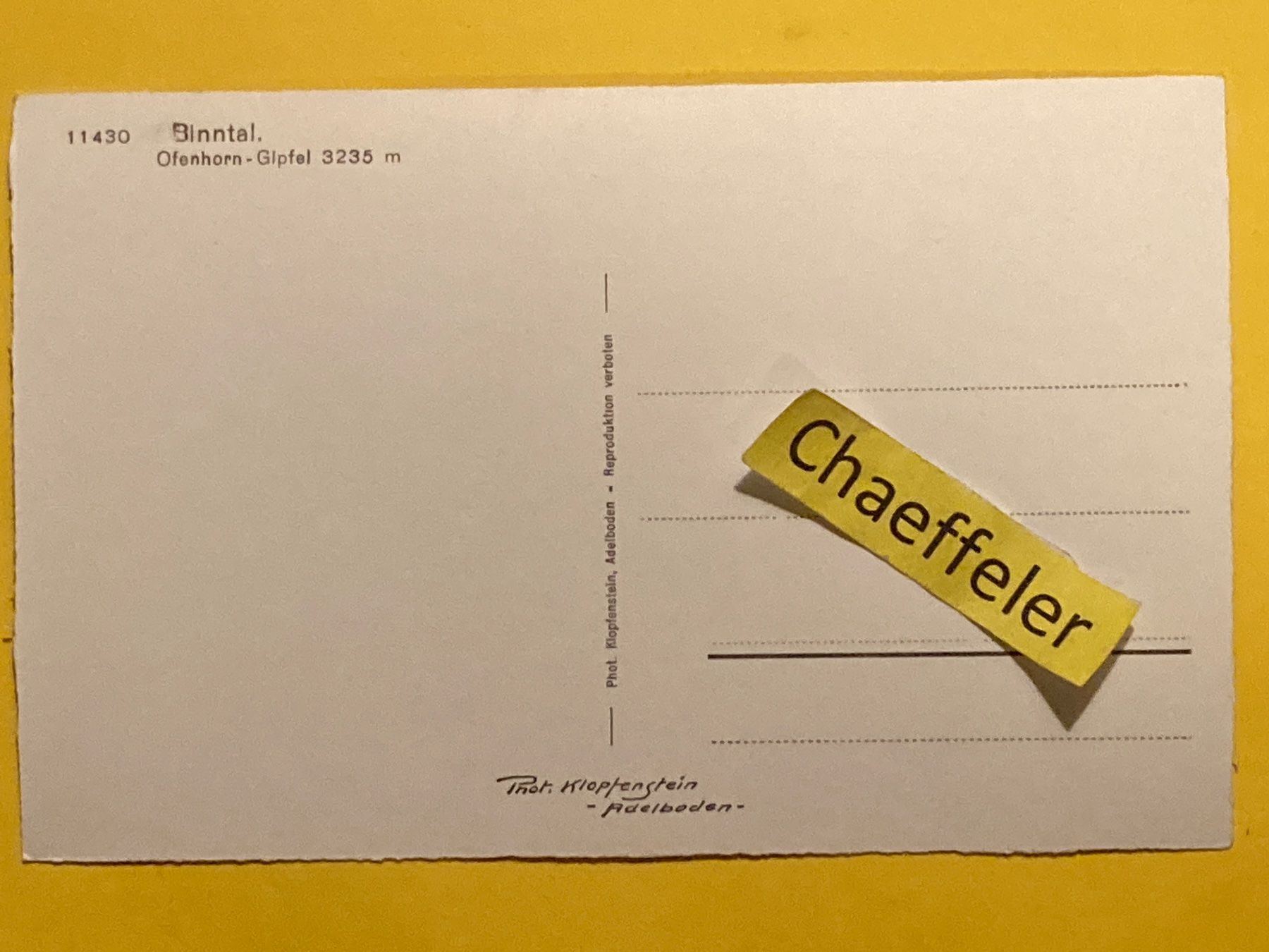 Cartes postales: 11430. Binntal. Ofenhorn-Gipfel – D'occasion à Zürich par Chaeffeler 1