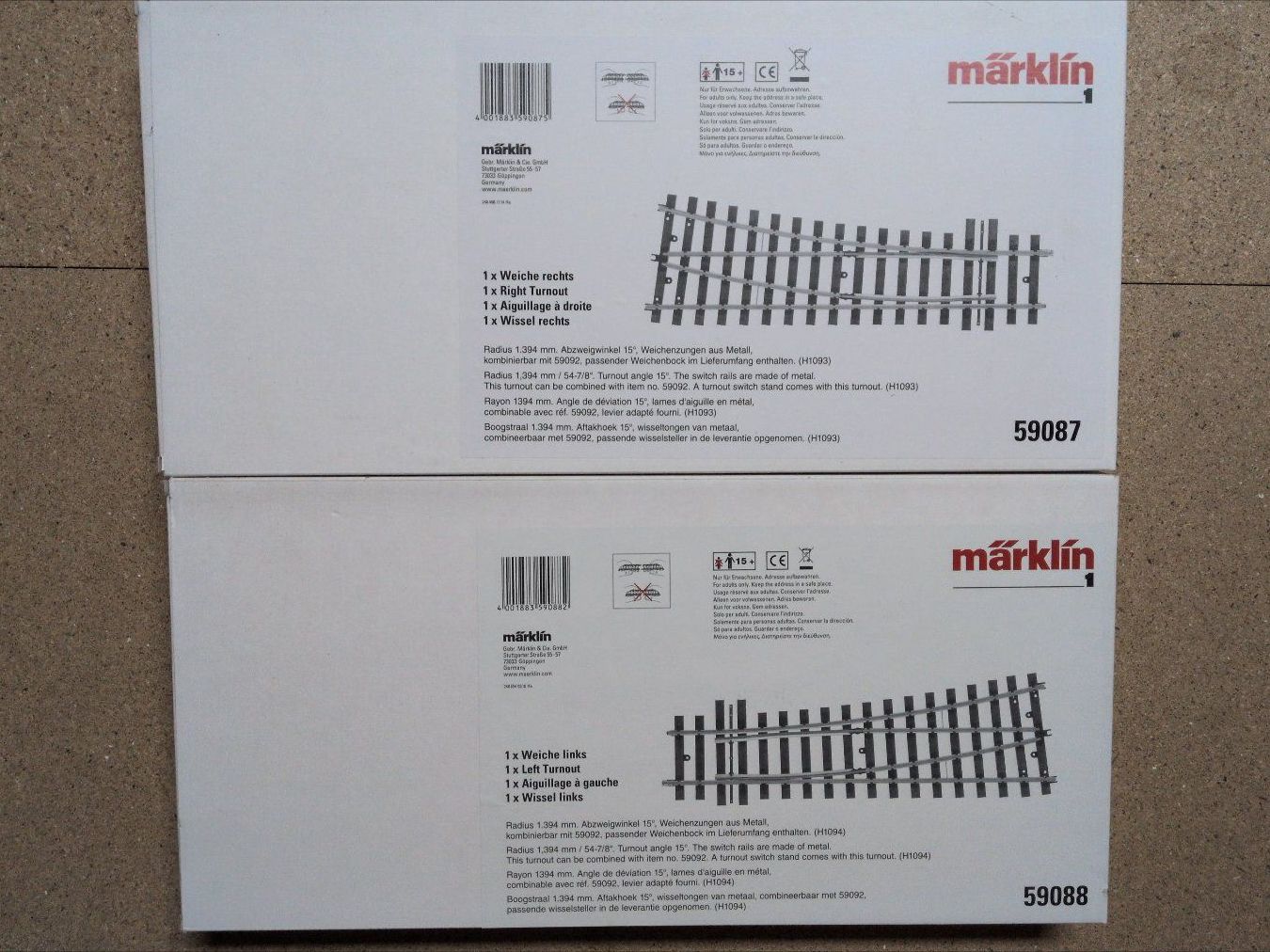 Märklin Modelleisenbahnen: Weichenpaar 59087 und 59088 - neu – Neu und originalverpackt aus Rupperswil von white.rabbit