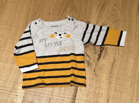 Langarmshirt Orchestra mit Bärenprint Grau Gelb Grösse 67cm