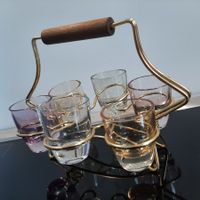 50er 60er Jahre Vintage Schnapsgläser im Träger Mid Century
