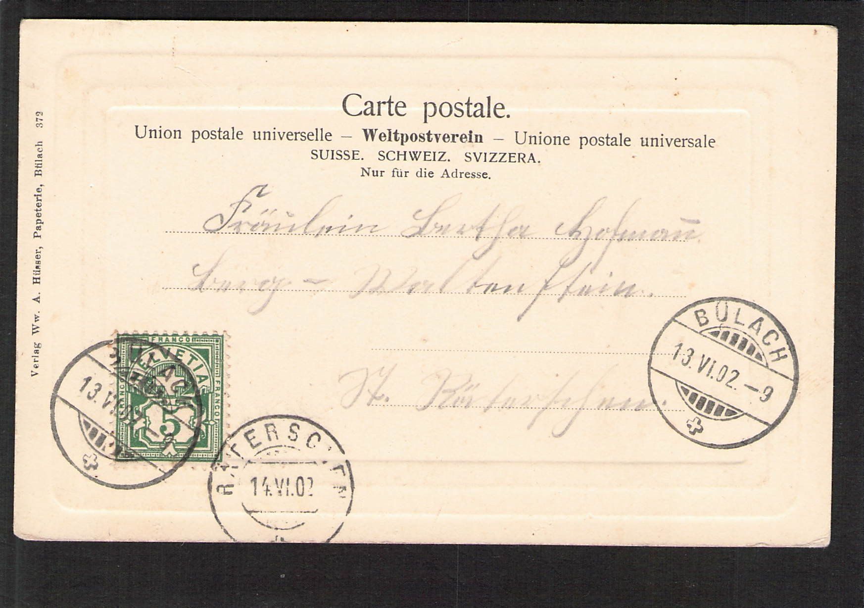 Ansichtskarten: #Bülach ZH , gel. 1902 – Gebraucht aus Reichenburg von Pipo-67 1