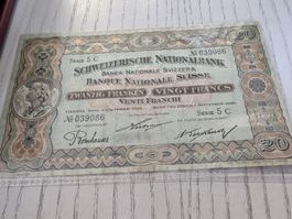 Banknote 20 Franken 1920 Serie 5 C Schweiz original