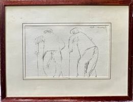 Interessante Zeichnung von Zwei Alte Mann, Signiert, 32x25
