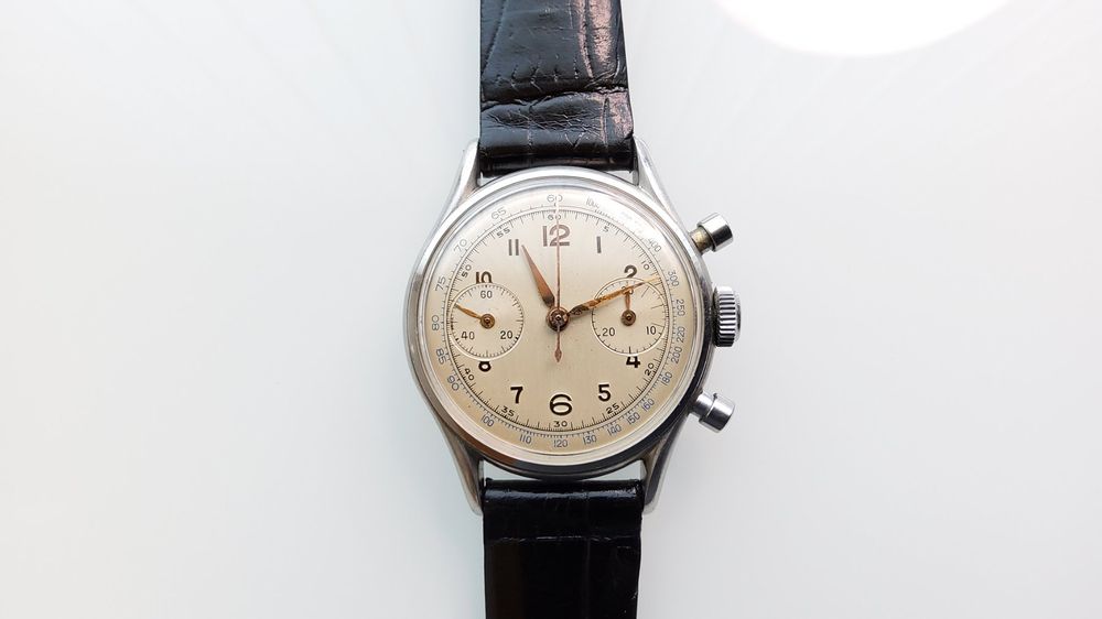 Montre Chronographe Vintage Damas - Cadran Noir Jumbo - Mouvement Mécanique Manuel - Occasion Fonctionnelle