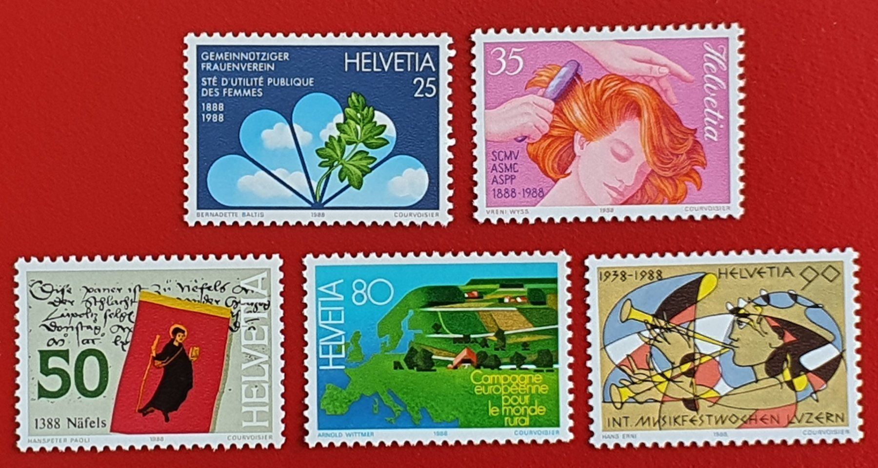 Alle Briefmarken: WERBEMARKEN SATZ 758 - 762 1988** POSTFRISCH – Neu (gemäss Beschreibung) aus Düdingen von Quartierstrasse
