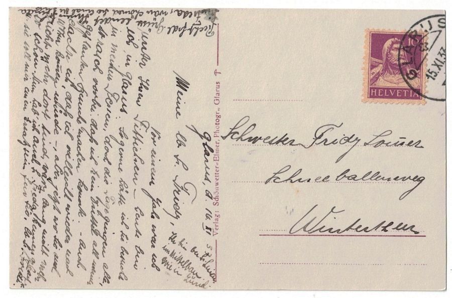 Cartoline postali: Glarus, Kantonsspital, gelaufen 1933 – Usato da Frauenfeld venduto da POML 1