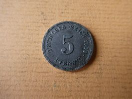 Dt. Reich 1909 E,  5 Pfennig