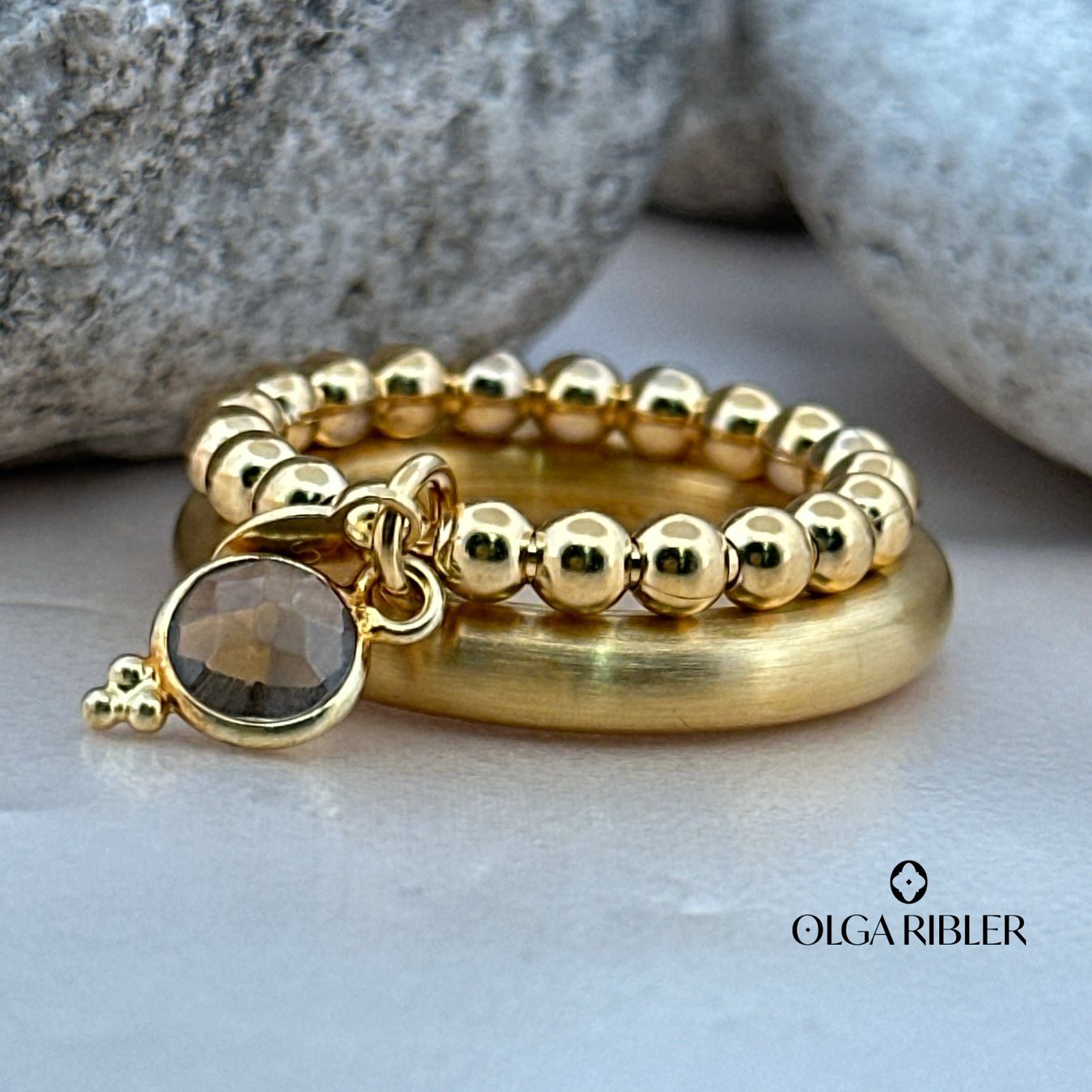 Olga Ribler Anelli: 2er Ring-Set mit Rauchquarz Charm, Grösse 60 – Nuovo (secondo la descrizione) da Luzern venduto da byolgaribleroutlet 2