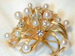 Broschen Anhänger Gold mit Perlen und Diamanten antik 18k...