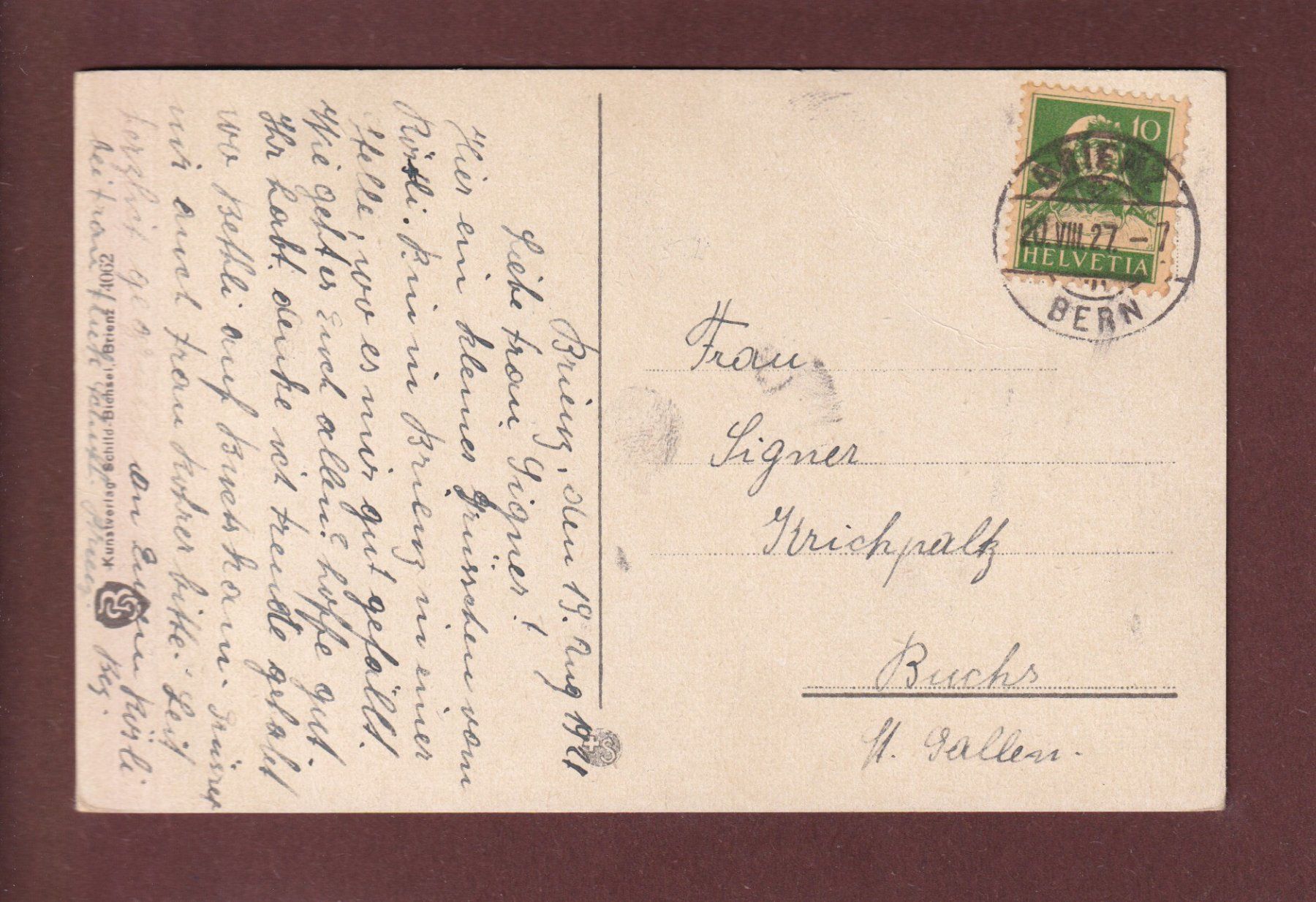Cartoline postali: BRIENZ - Hasliberge - 1927 – Usato da Pully venduto da nicecards 1