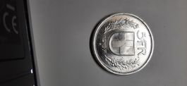 Silber-Münze CH- Fr. 5.00 neu 1969B, letzte Prägung Stempelg