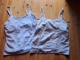 2 Stilltops Gr. L - Mint-weiss gestreift & weiss