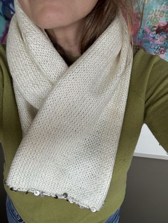 Handmade Winter White Knit Scarf with Sequin Detail - Cosy!