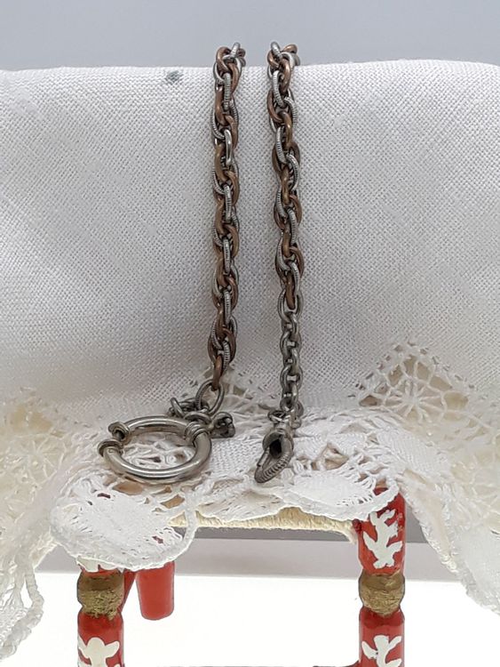 Chaîne De Montre De Poche Ancienne Fantaisie Pour Homme - Pierres De Sang, Métal Laiton Nickelé, Pré-1920