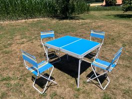 Vintage Klapptisch / 4 Stühle 70 er Jahre Camping Set