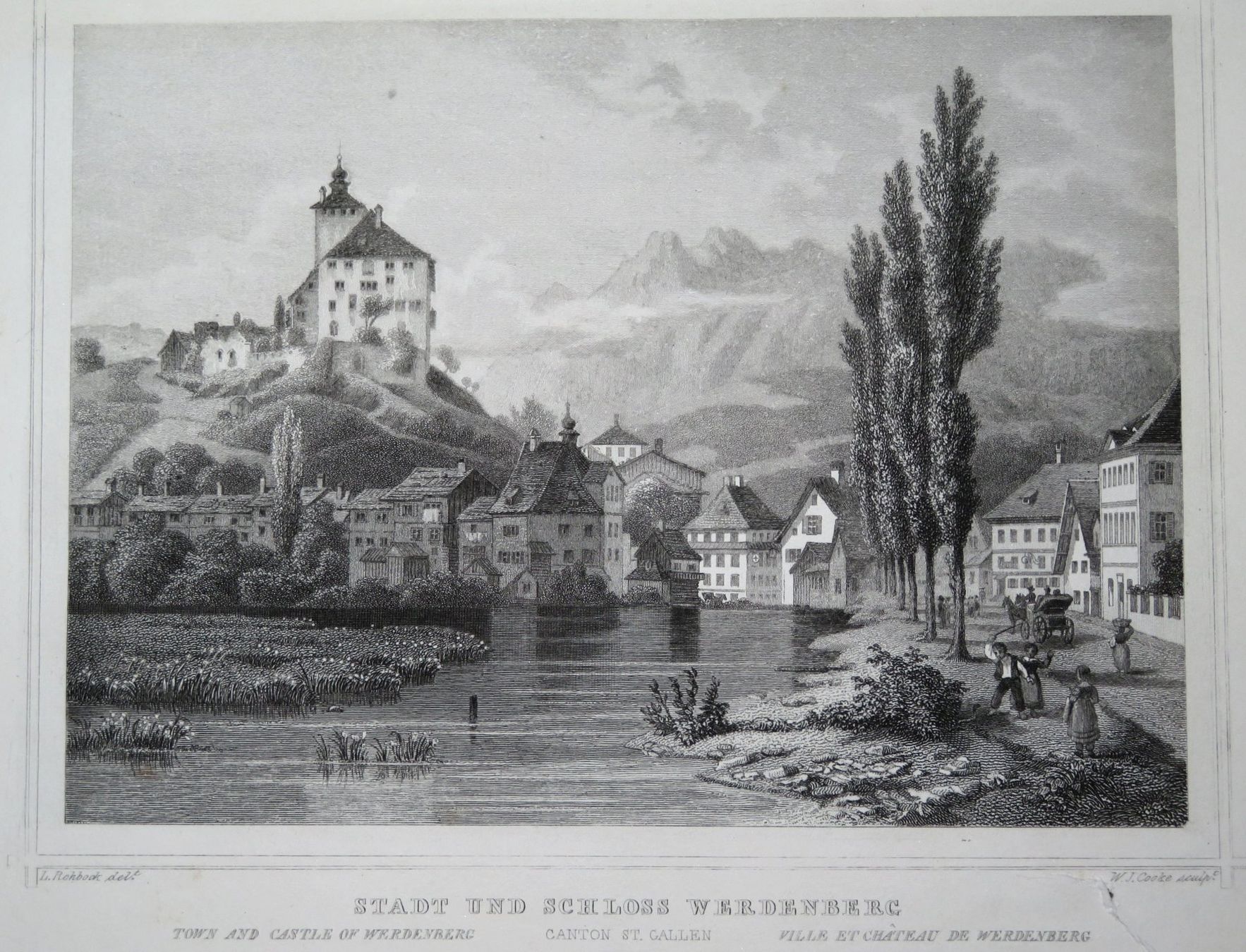 Stiche: Stahlstich Schloss Werdenberg SG, 1865 – Gebraucht aus Oberriet SG von Manick 2
