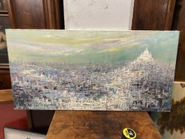 Tableau Paysage Urbain Parisien, Peinture à l'huile.