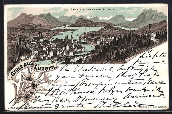 Cartoline postali: Litho Luzern, Gesamtansicht mit Panorama – Usato da Berlin venduto da bartko-reher