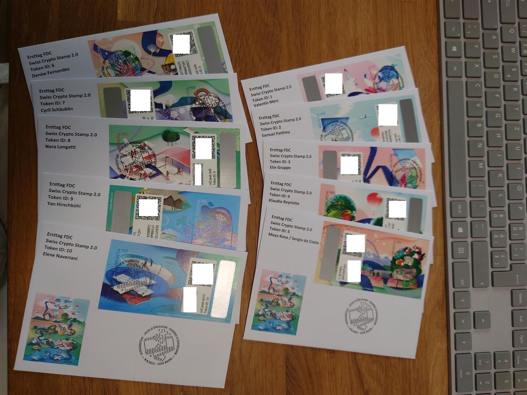 Tutti i francobolli: Set FDC Swiss Crypto-Stamp 2.0, ID1-ID10 – Usato da Rickenbach SO venduto da Bytebull