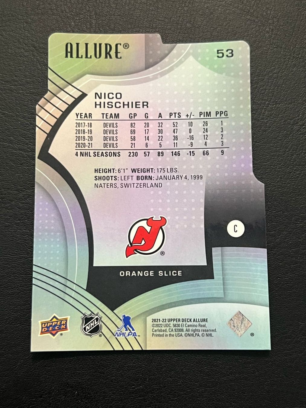 NHL Carte collezionabili: Nico Hischier 2021 Orange Slice New Jersey Devils – Nuovo (secondo la descrizione) da Möhlin venduto da SwissHockeyCards 1