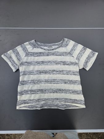 T-Shirt gestrickt grau weiss gestreift