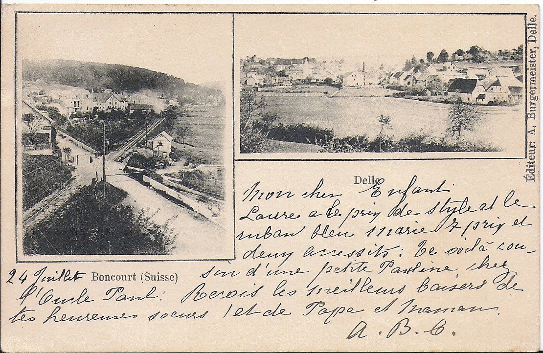 Cartoline postali: BONCOURT ET DELLE, 2 vues – Usato da Les Verrières venduto da Scampi0