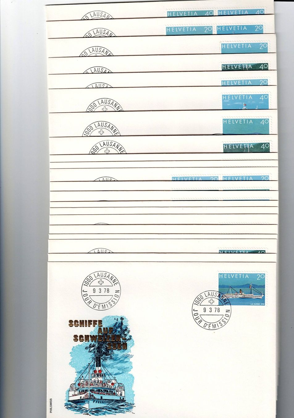 Alle Briefmarken: Schweiz, Lemanex 1978, 21 FDCs, verschiedene Ausschnitte – Gebraucht aus Hinteregg von McCharly01