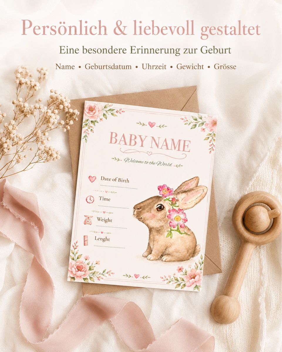 Karten: Personalisierte Geburtskarte mit Hase – Custom Design – Neu (gemäss Beschreibung) aus Zürich von ei_8006 2