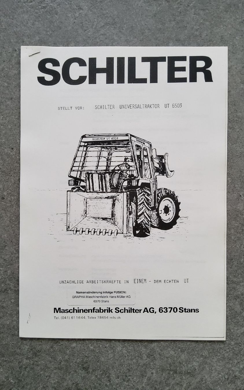 Schilter Documenti: Schilter Universaltraktor UT 6503 Forst – Usato da Holziken venduto da douglas70