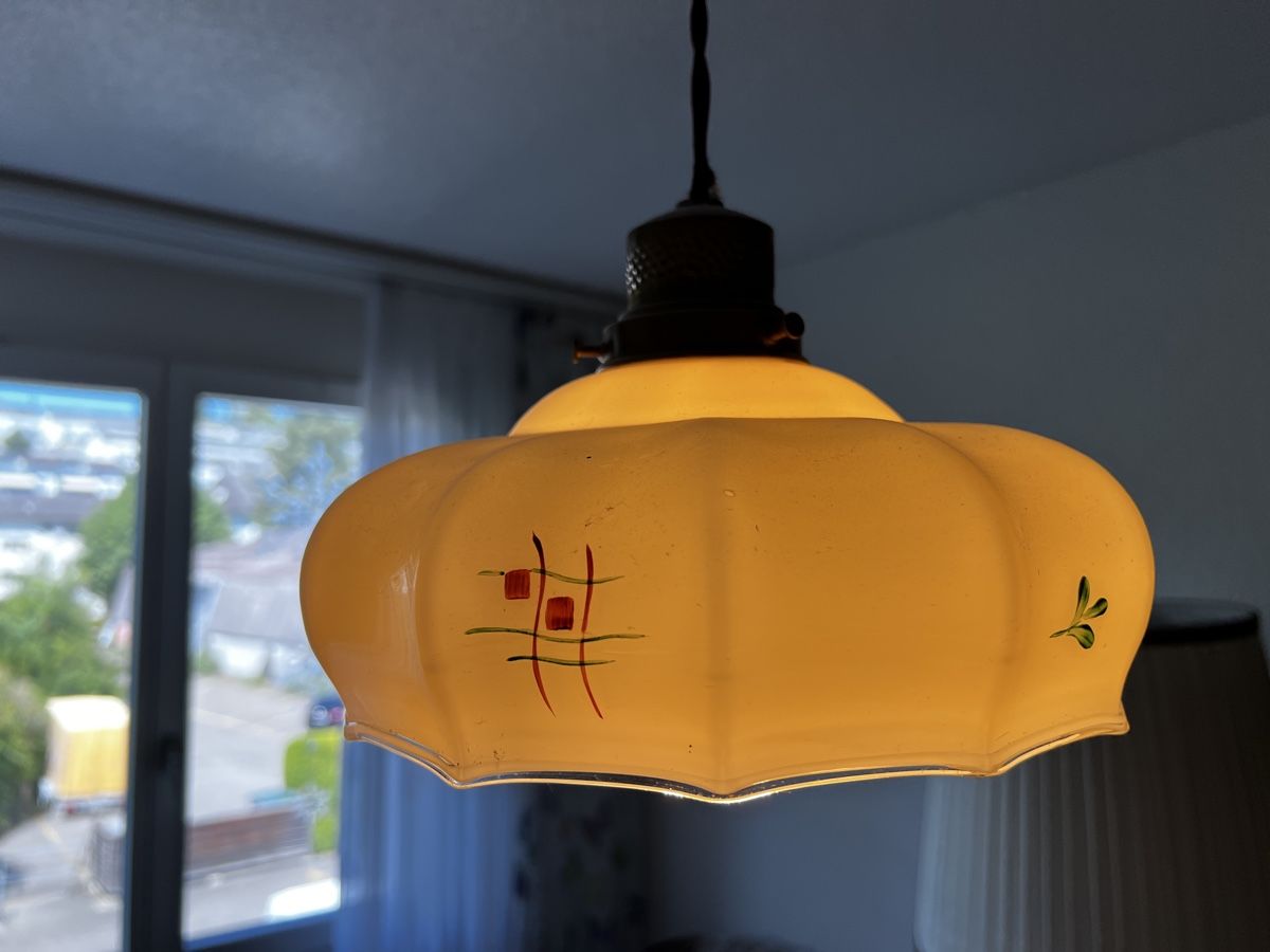 Lustres & lampes de plafonds: Hängelampe Messing Milchglas mit Blumenmuster gebraucht – D'occasion à Neuenegg par Magosaurus 4