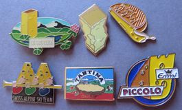 PIN SET VON 6 PINS KÄSE, GERBER EMMI GRUYÈRE SKI TEAM SBRINZ