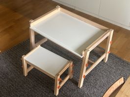 Kinder-Schreibtisch und Bank, Ikea Flisat, verstellbar