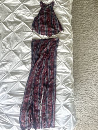 Set Rock Top Rot Blau Hippie XS Münzen Festival Glamorous 34
