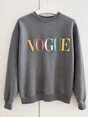 VOGUE Sweatshirt grau mit bunter Logo-Stickerei | Gr. S
