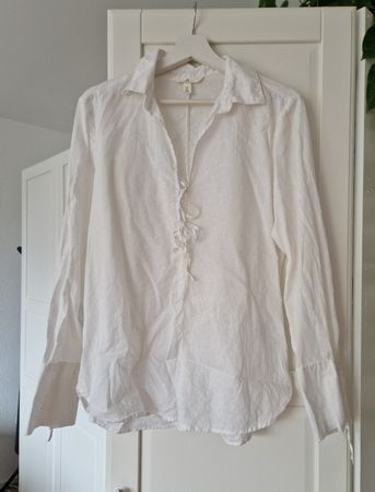 Leinen Bluse in weiss, H&M, Gr. S - 52% Leinen