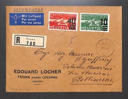 1937 Flugpost F20 + F25 Luftpost TEGNA - BELLINZONA E Locher