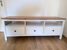 TV-Möbel weiss/Holz mit 3 Schubladen, Ikea HEMNES